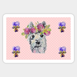 Llama with Viola Flowers Sticker